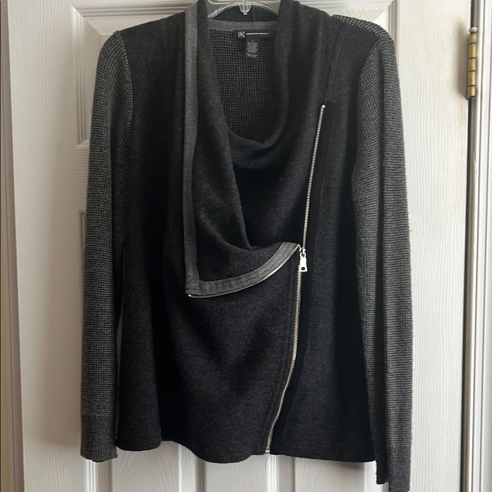 INC International Concepts Black Open Front Zipper Cardigan Sz L